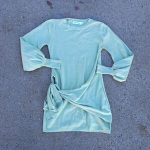 Petal + Pup Sage Green Tie-Side Mini Dress Puff Sleeve Soft Knit Feminine size 6